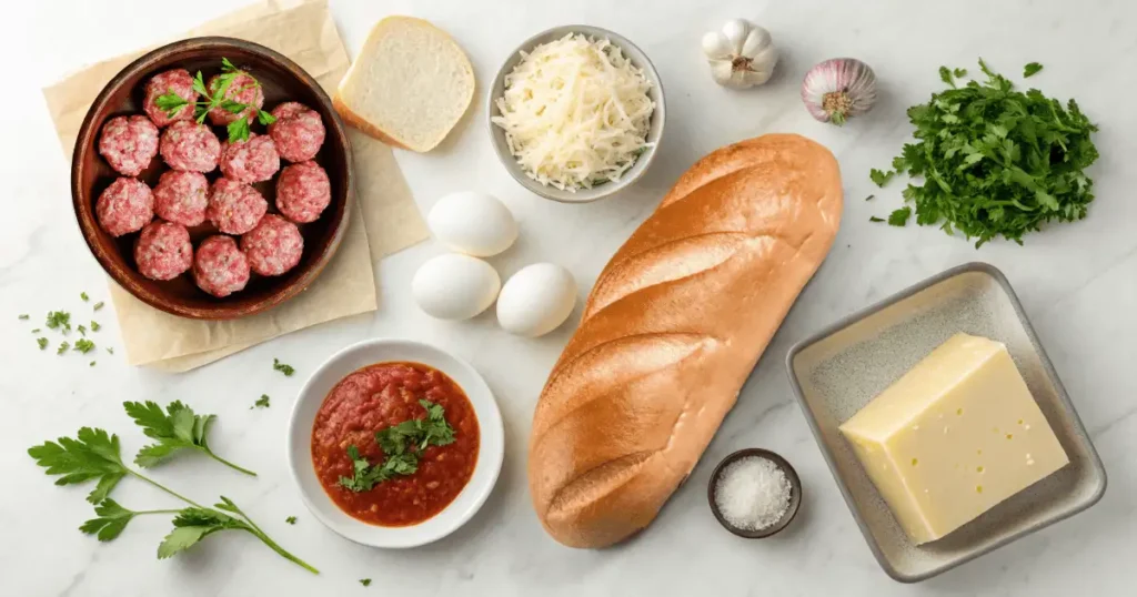 Fresh Ingredients for a Classic Meatball Sub Sandwich
