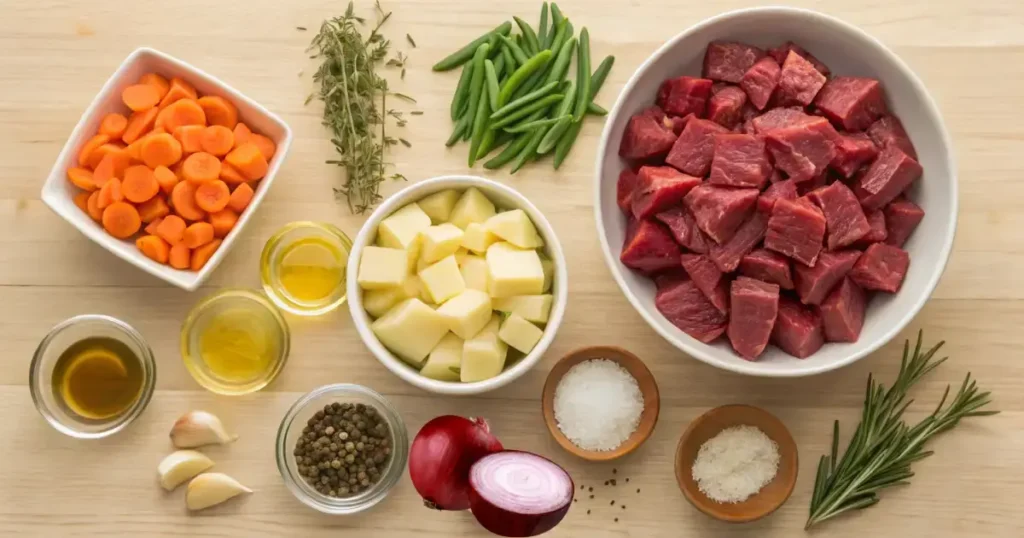 Fresh Ingredients for Beef and Vegetable Casserole