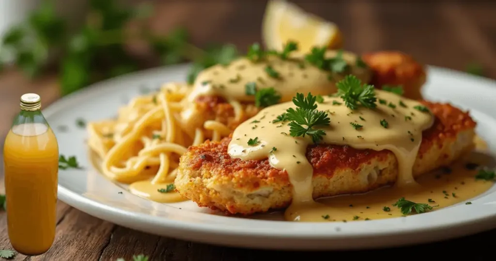 Served Chicken Romano with Side Dishes and Garnish