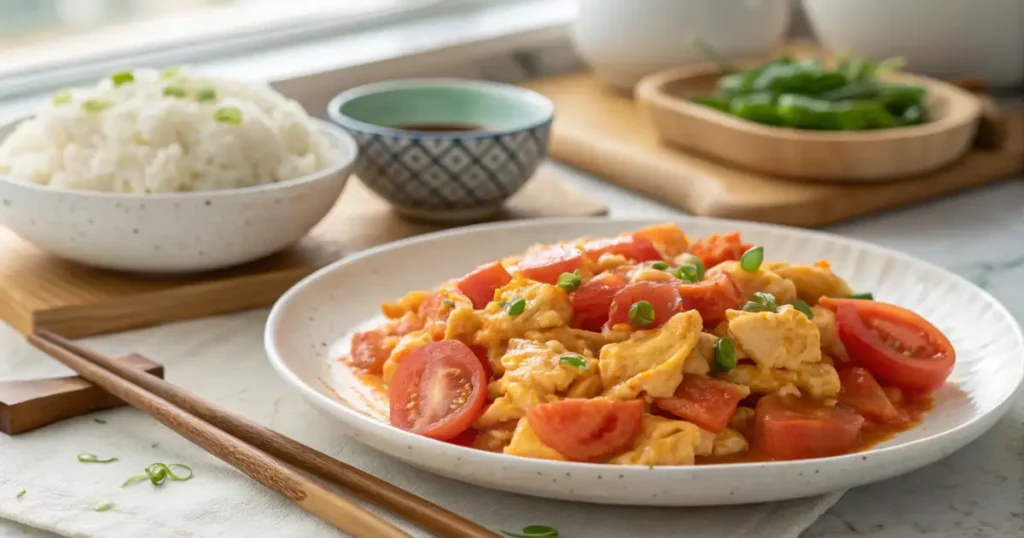 Serving Chinese Tomato Egg with Garnishes
