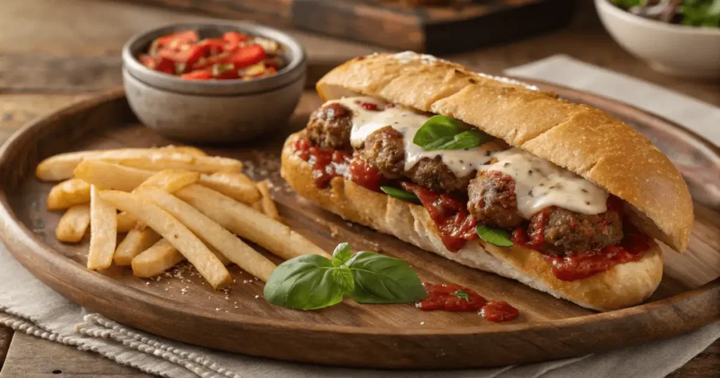 Served Meatball Sub with Tasty Side Suggestions