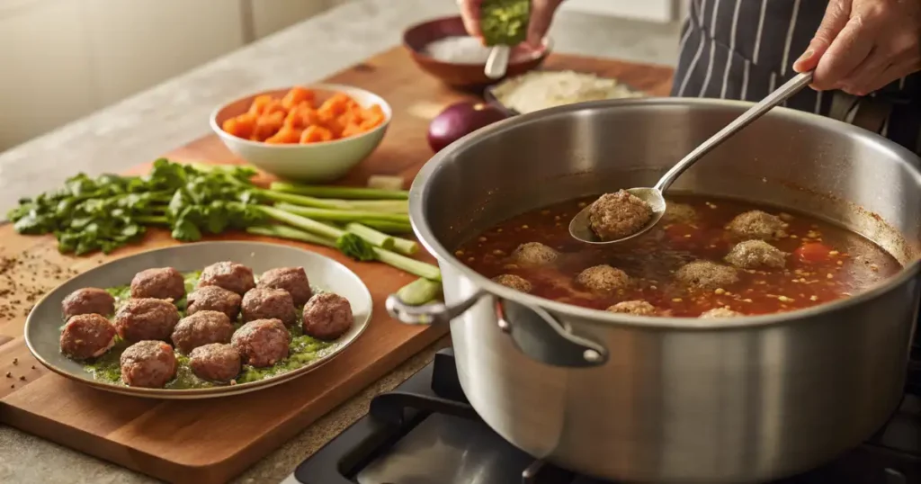 Step-by-Step Process of Making Italian Meatball Soup