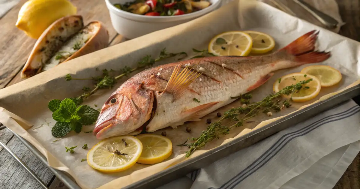 Modern Twist on Oven Baked Whole Snapper Presentation