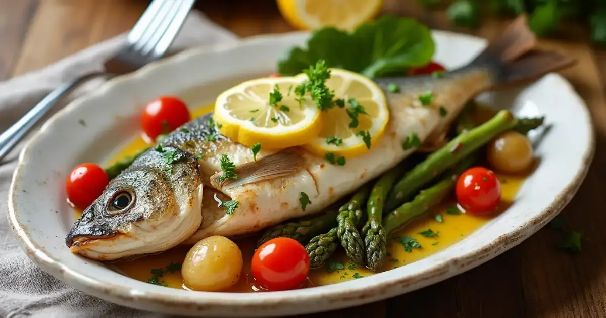 Innovative Plating of Baked Sea Bass in a Modern Culinary Setting