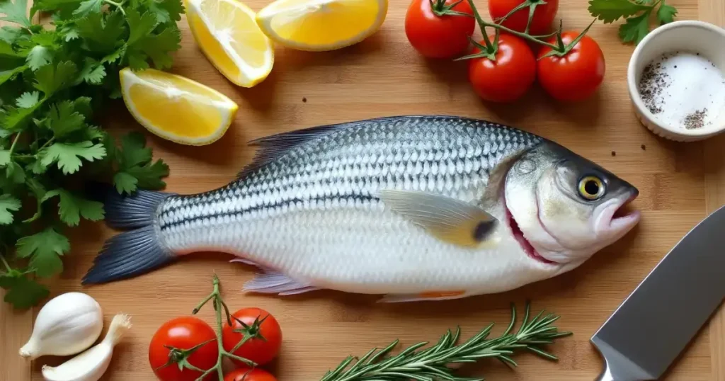 Fresh Ingredients for Baked Sea Bass Preparation