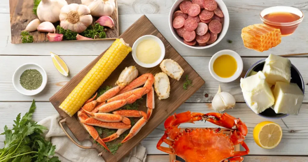 Raw Ingredients for Garlic Honey Butter Crab Boil
