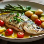 Beautifully Served Baked Sea Bass with Side Dishes