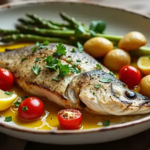 Beautifully Served Baked Sea Bass with Side Dishes