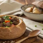 Modern and Traditional Styles of Beef Stew in Bread Bowls