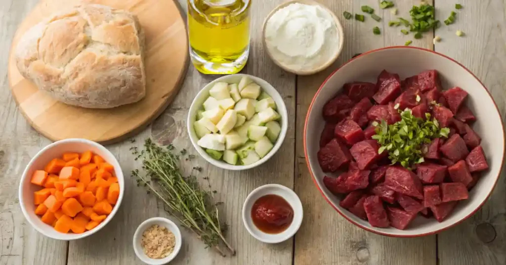 Fresh Ingredients for Beef Stew in Bread Bowls