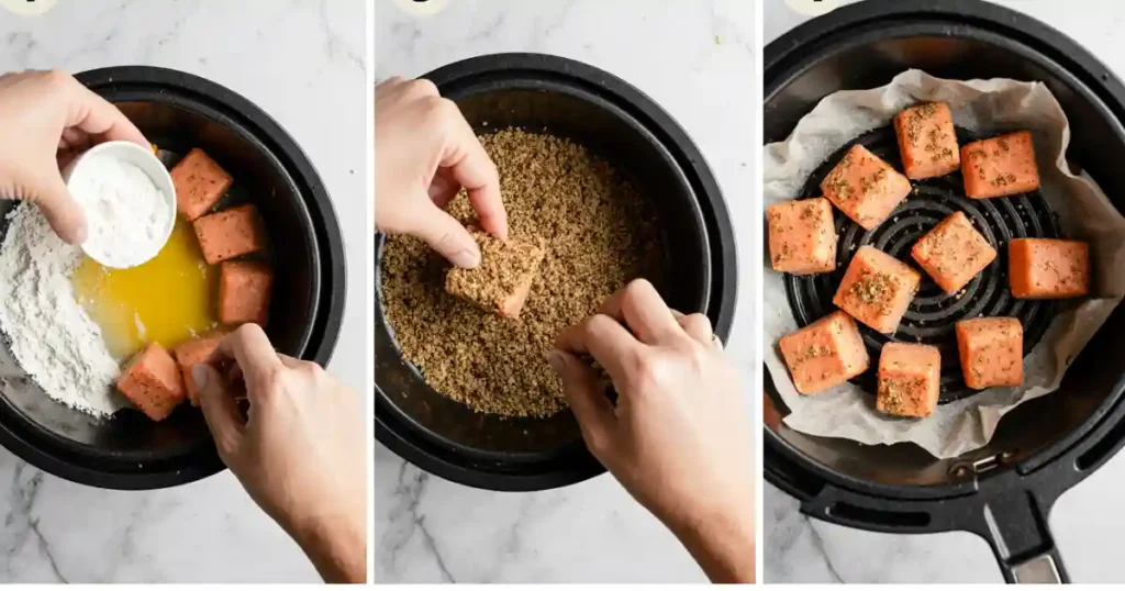 Step-by-Step Process of Making Crispy Salmon Bites